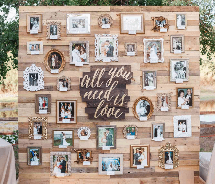 Mural de fotos no casamento