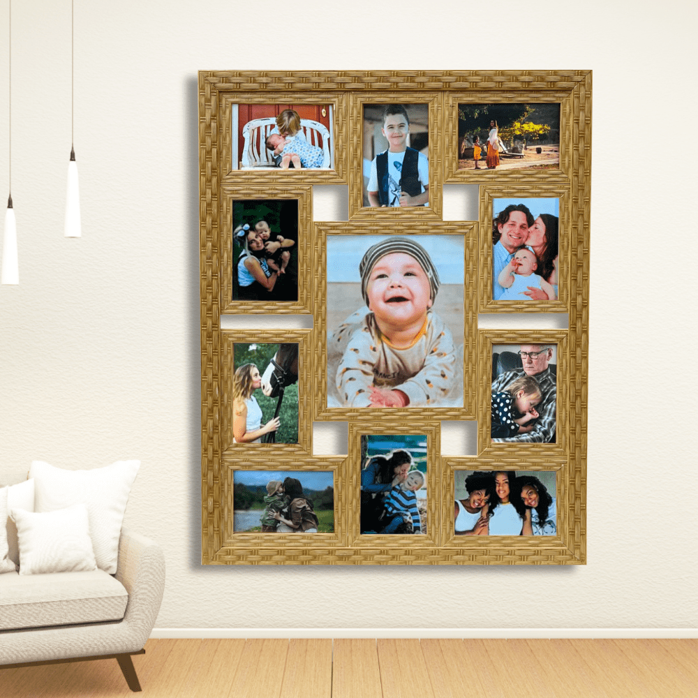 Painel de fotos na parede sala