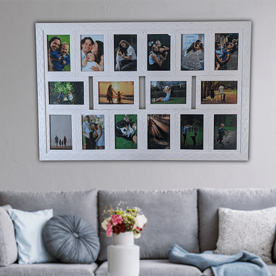 Quadro para fotos na parede da sala