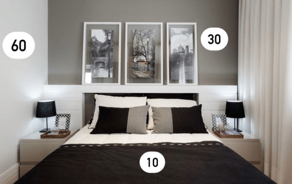 Quarto ambientado com quadros